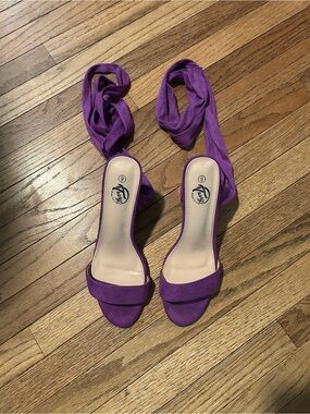 Trary Purple Wrap-Ankle Heeled Sandals